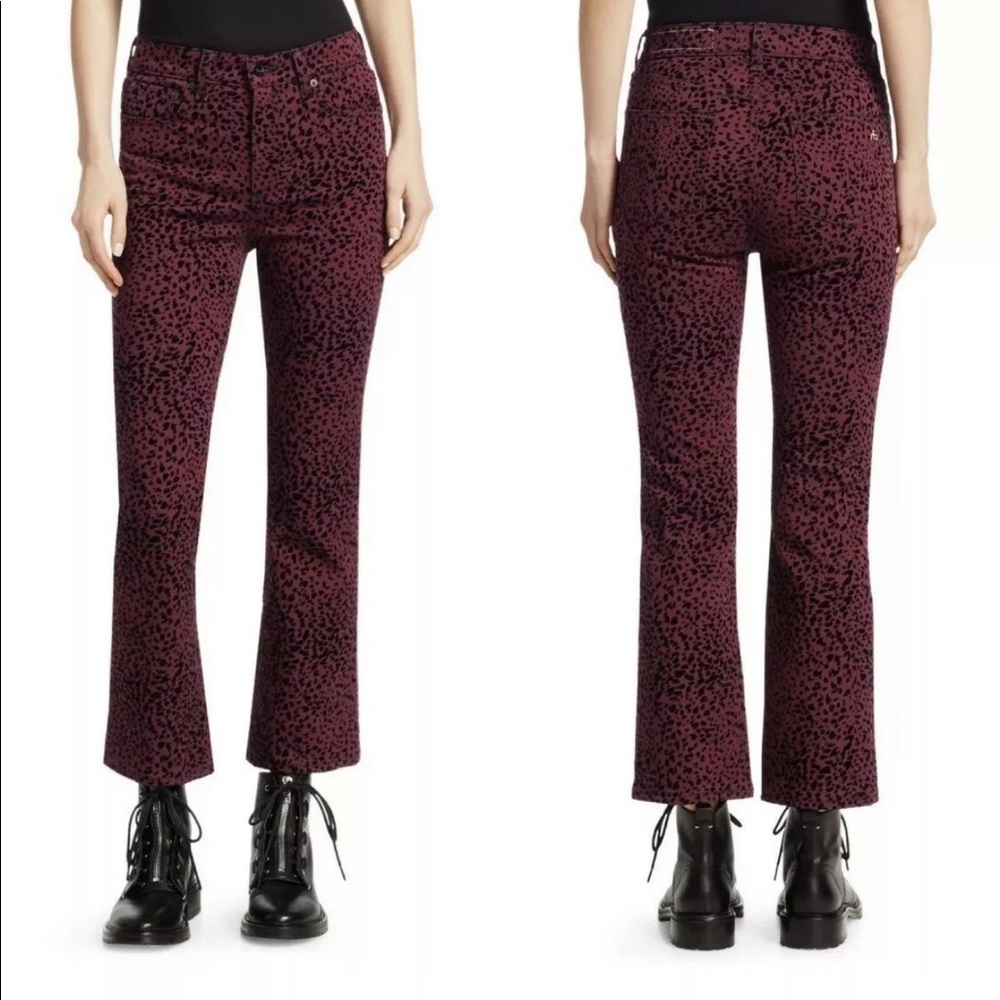 Rag & Bone Maroon Cheetah High Rise Flare Jeans 25